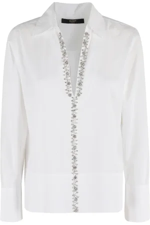 SEVENTY BY SERGIO TEGON Blouses & Shirts, Dames, Wit, S, Katoen, Wit Geborduurde Steen Poplin Overhemd