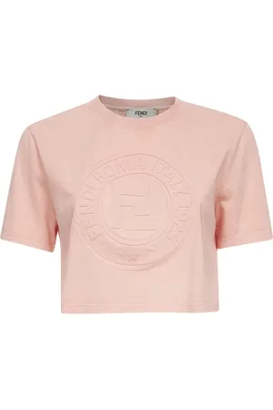 Fendi Tops, Dames, Roze, XS, Katoen, Roze Stamp 1925 Geëmbosseerd T-shirt