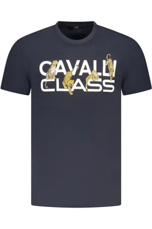 Roberto Cavalli Tops, Heren, Blauw, 2Xl, Katoen, Blauw Katoenen T-shirt