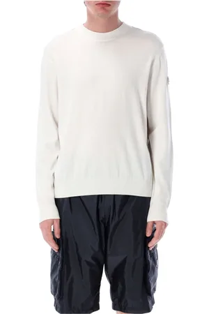 Moncler Sweatshirts & Hoodies, Heren, Wit, L, Katoen, Crewneck Katoenen Trui met Autologo