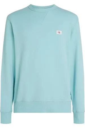 Calvin Klein Sweatshirts & Hoodies, Heren, Blauw, XL, Katoen, Blauwe Regular Ronde Hals Lange Mouw Sweater