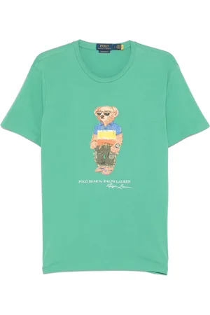 Ralph Lauren Tops, Heren, Groen, XL, Katoen, Groene Bear Crewneck T-shirt