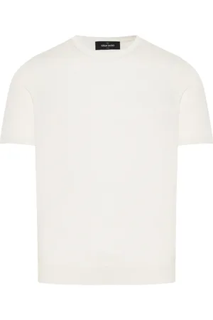Gran Sasso Tops, Heren, Wit, M, Zijden gebreid T-shirt gemaakt in Italië