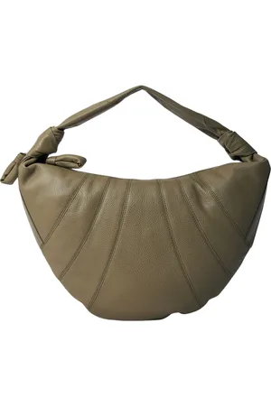 LEMAIRE Tassen, Dames, Groen, ONE Size, Leer, Gladleren croissant tas met schouderband