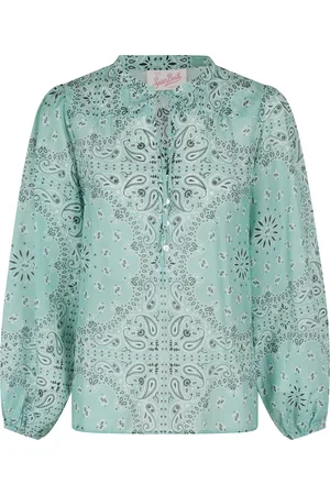 MC2 SAINT BARTH Blouses & Shirts, Dames, Groen, XS, Katoen, Groene Bandana Print V-Hals Blouse