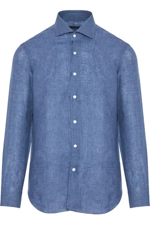 BARBA Overhemden, Heren, Blauw, 4Xl, Linnen, Italiaans Linnen Overhemd voor Mannen