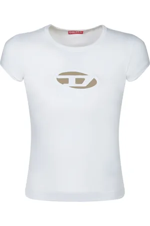 Diesel Tops, Dames, Wit, L, Katoen, Witte Katoenen Elliptisch Logo T-shirt