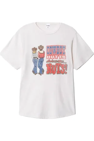 RE/DONE Tops, Dames, Wit, XS, Vintage Cowboy Butts T-shirt voor vrouwen
