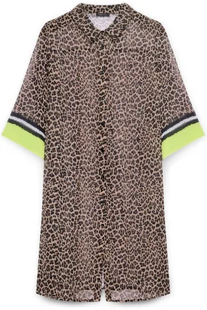 Fiorella rubino Blouses & Shirts, Dames, Zwart, 6Xl, Polyester, Kaftan-shirt met dierenprint