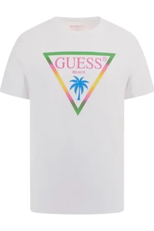 Guess Tops, Heren, Wit, M, Katoen, Triangle Palm Tee Katoenen T-shirt