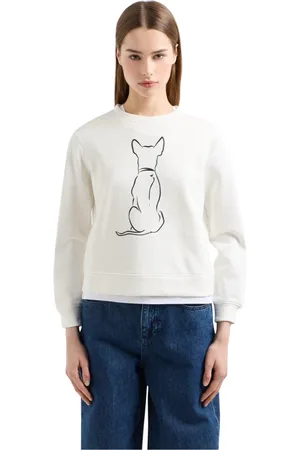Emporio Armani Sweatshirts & Hoodies, Dames, Wit, L, Katoen, Sportieve stijl hondensilhouet trui