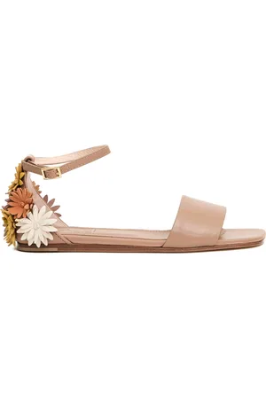 AGL ATTILIO GIUSTI LEOMBRUNI Schoenen, Dames, Bruin, 38 1/2 EU, Lage leren sandaal met bloemen
