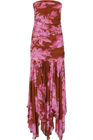 Retrofete Kleedjes, Dames, Veelkleurig, S, Chiffon, Zijden chiffon gedrapeerde jurk