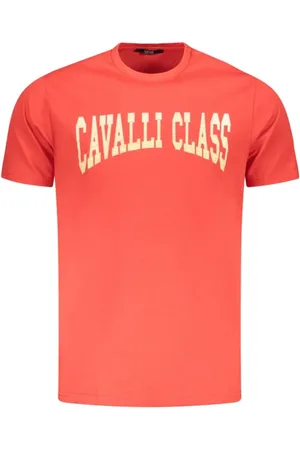 Roberto Cavalli Tops, Heren, Rood, 2Xl, Katoen, Rode Katoenen Heren T-shirt met Gedurfd Print