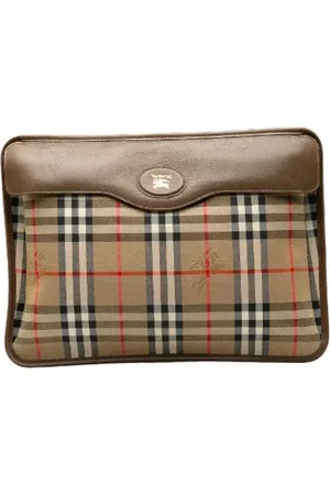 Burberry Pre-owned, Dames, , ONE Size, Leer, Pre-owned Canvas clutches
