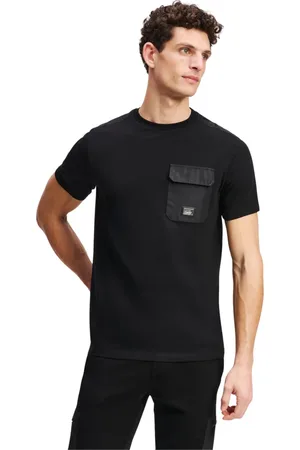 Karl Lagerfeld Tops, Heren, Zwart, XL, Katoen, Zwart gemengd materiaal T-shirt met zak