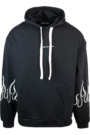 Vision Of Super Sweatshirts & Hoodies, Heren, Zwart, L, Katoen, Zwarte trui met capuchon en vlammen