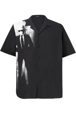 Karl Lagerfeld Overhemden, Heren, Zwart, XL, Katoen, Katoenen shirt met zwart-wit silhouetbeeld
