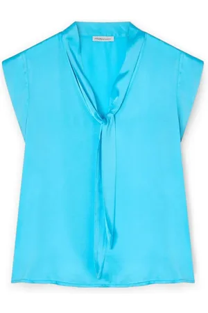 Motivi Blouses & Shirts, Dames, Blauw, L, Satijn, Satijnen blouse met strik