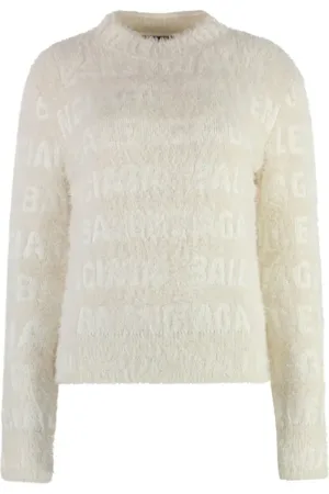 Balenciaga Truien, Dames, Wit, M, Wol, Witte Logo Trui Aw 24