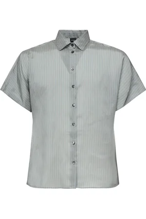 FAY Blouses & Shirts, Dames, Blauw, M, Blauw Gestreepte Zijden Shirt