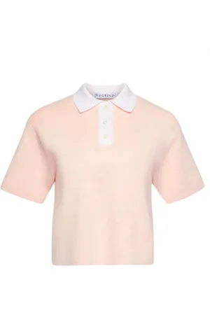 J.W.Anderson Tops, Dames, Roze, S, Katoen, Roze poloshirt met knoopsluiting