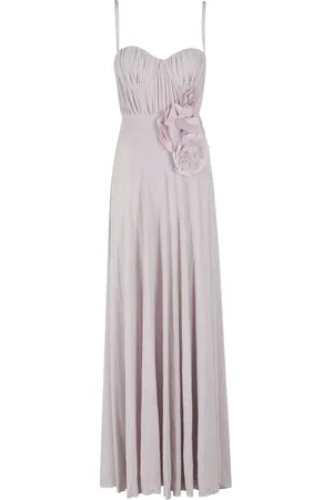 Elisabetta Franchi Kleedjes, Dames, Roze, XS, Tule, Kwarts Jersey Lurex Jurk met 3D Tule Bloemen
