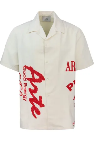 Arte Antwerp Overhemden, Heren, Wit, M, Katoen, Grafisch Katoenen Shirt Rode Print