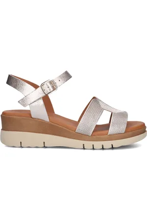 Lina Locchi Schoenen, Dames, Grijs, 37 EU, Leer, Elegante Sandalen met 5cm Sleehak