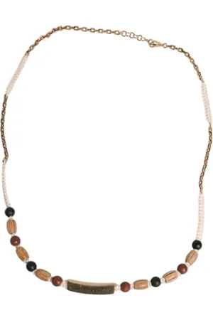 Dolce & Gabbana Accessoires, Heren, Geel, ONE Size, Zwart Gouden Kralen Logo Hanger Ketting