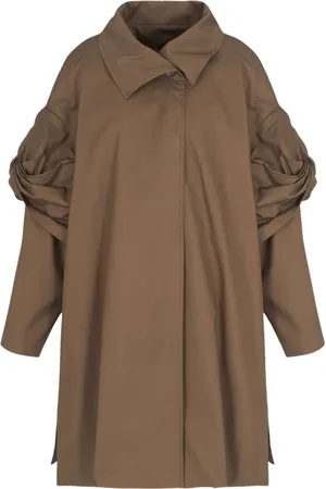 Emporio Armani Mantels, Dames, Bruin, S, Katoen, Groen-bruine katoenen jas met afneembare mouwen