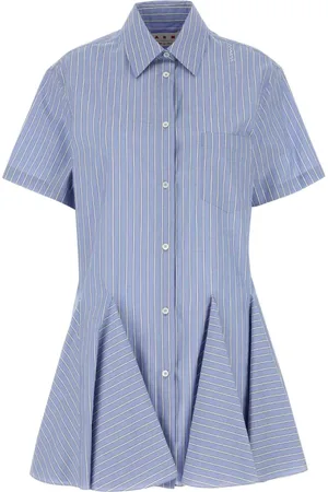 Marni Kleedjes, Dames, Blauw, M, Geborduurde Poplin Overhemdjurk