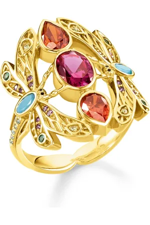 Thomas Sabo Accessoires, Dames, Geel, ONE Size, Ring Libelle Goudkleurig, Multicolor Tr 2228-471-7-54