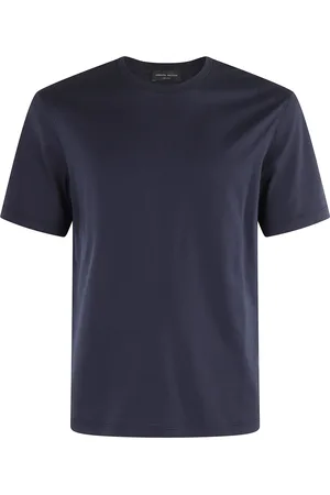Roberto Collina Tops, Heren, Blauw, XL, Katoen, Navy T-shirt met ronde hals