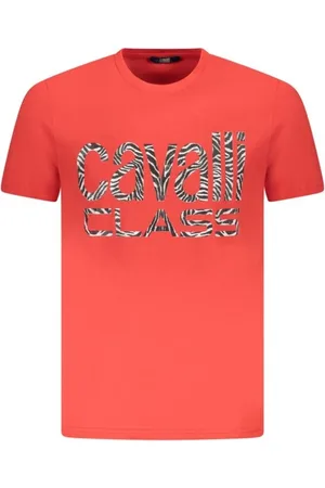 Roberto Cavalli Tops, Heren, Rood, XL, Katoen, Rood Iconisch Logo Crew Neck T-Shirt