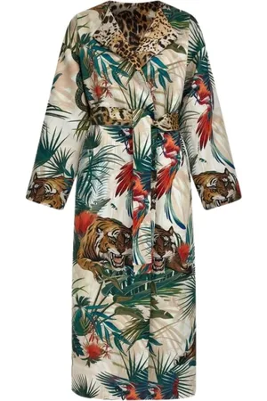 Roberto Cavalli Mantels, Dames, Veelkleurig, M, Jungle Print Zijden Ceintuurjas