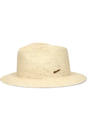 Borsalino Accessoires, Heren, , 60 CM, Natuurlijke Stro Gehaakte Hoed met Metalen Logo