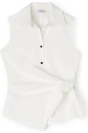 Motivi Blouses & Shirts, Dames, Wit, S, Katoen, Mouwloze overhemdblouse met overslag