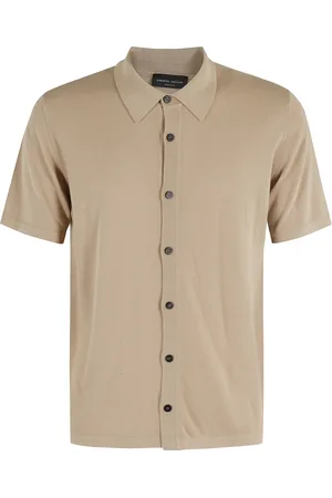 Roberto Collina Tops, Heren, , XL, Katoen, Korte Mouw Katoenen Overhemd Zand