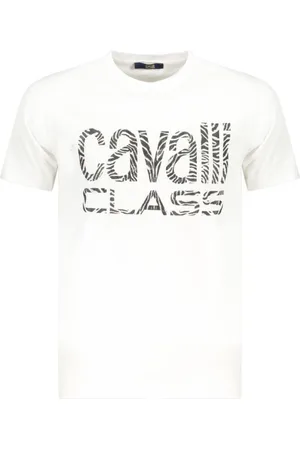 Roberto Cavalli Tops, Heren, Wit, M, Katoen, T-shirt met Distinctive Print