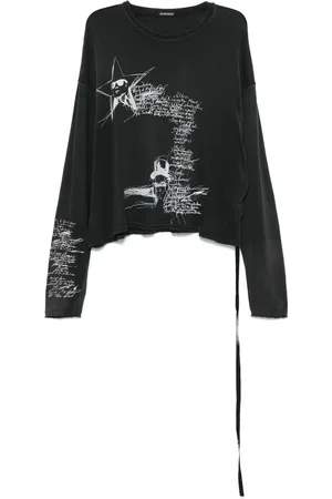ANN DEMEULEMEESTER Tops, Heren, Zwart, M, Zwarte Crew Neck Longsleeve T-shirt