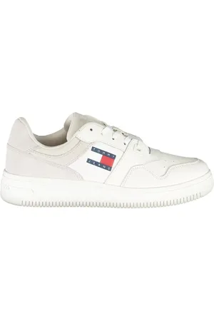 Tommy Hilfiger Schoenen, Heren, Wit, 37 EU, Polyester, Witte Polyester Sneakers met Veters, Contrastdetails, Print, Logo
