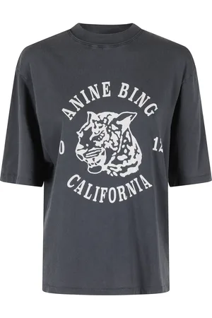 ANINE BING Tops, Dames, Zwart, S, Katoen, Luipaardprint T-shirt