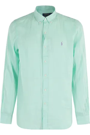 Ralph Lauren Overhemden, Heren, Groen, M, Linnen, Linnen Sportshirt Groen Slim Fit