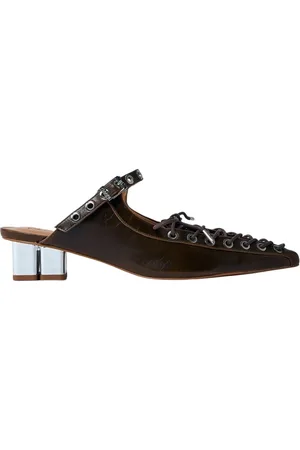 Ganni Schoenen, Dames, Zwart, 38 EU, Denim, Versierde Denim Hak Eyelet Muiltjes