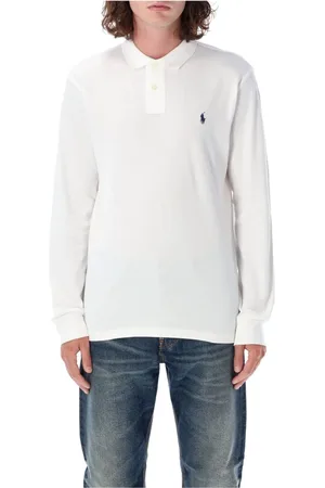 Ralph Lauren Tops, Heren, Wit, L, Katoen, Custom Fit Polo met Lange Mouwen