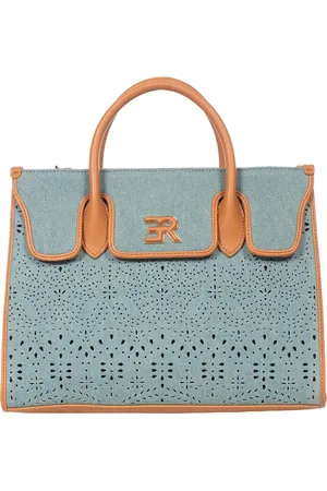 ERMANNO SCERVINO Tassen, Dames, Blauw, ONE Size, Leer, Geperforeerde Kant Winkel Tas met Kunstleren Afwerking