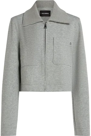 Karl Lagerfeld Jassen, Dames, Grijs, L, Katoen, Jas met verkorte lengte en brede kraag