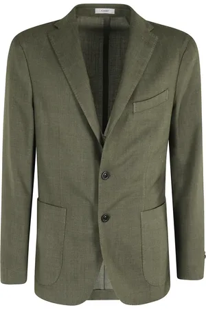 Boglioli Jassen, Heren, Groen, XL, Wol, Groene Piquet Wol Blazer