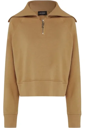 Karl Lagerfeld Sweatshirts & Hoodies, Dames, Bruin, L, Katoen, Trui met brede hals en rits